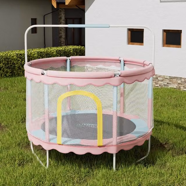 Livingandhome Mini Trampoline with Safety Net in Pink