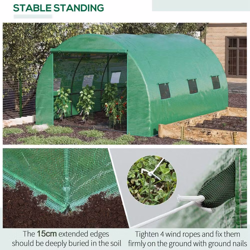 STILVORA Green Walk-In Steel Greenhouse with 6 Windows, W: 400 cm, D: 300 cm, H: 200 cm – 3