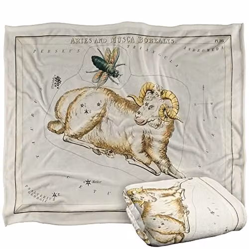 Graffitee Studios Vintage Aries Zodiac Super Soft Fleece Throw Blanket, White, W/D/H: 152 x 127 cm