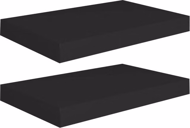 Berkfield Home Set of 2 Black Floating Wall Shelves, W/D/H: 40 x 23 x 3.8 cm