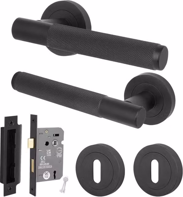AFIT Matt Black Round Rose Door Handle with Key Lock, W/D/H: 15.0 x 15.0 x 5.8 cm – 1