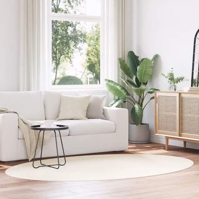 Berkfield Home HUARTE Oval Wool Rug in Beige and White, W: 160 cm x D: 230 cm