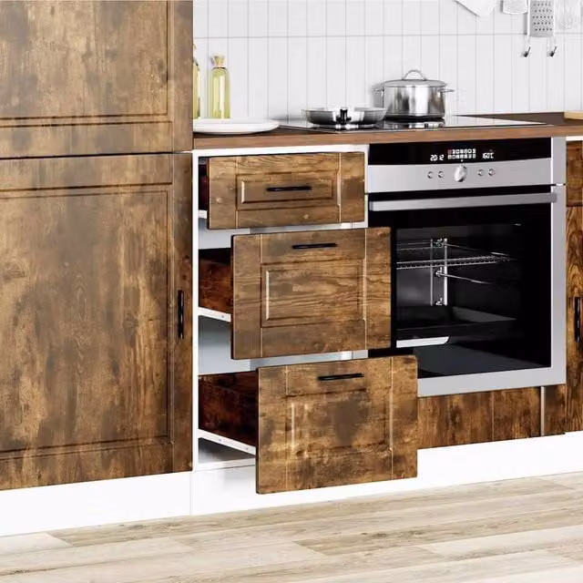 Berkfield Home Porto Smoked Oak Kitchen Base Cabinet, Brown, H 81.5 x W 46.0 x D 40.0 cm