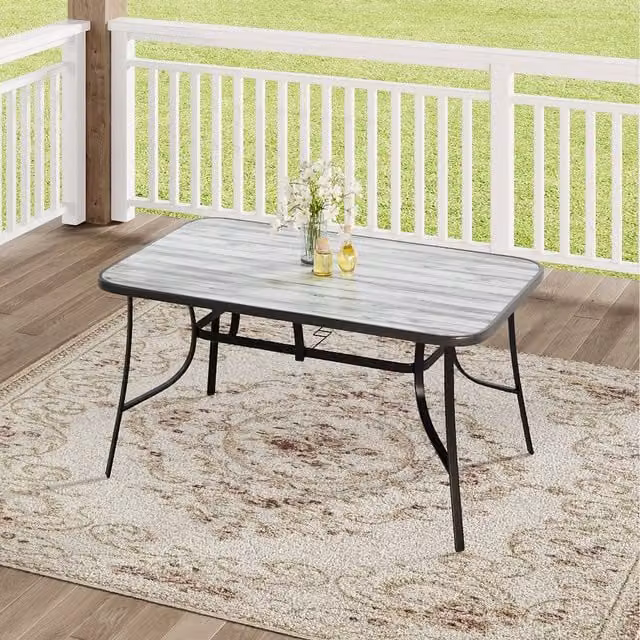 Komore Modern Glossy Tempered Glass and Metal Garden Patio Table in Black and White