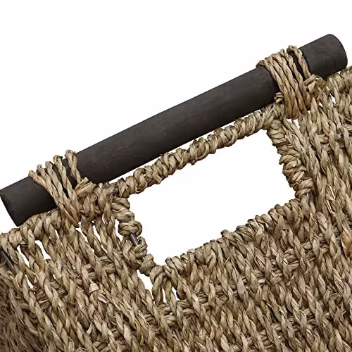 JVL Set of 3 Open Weave Seagrass Tapered Storage Baskets with Wooden Handles in Beige – 2