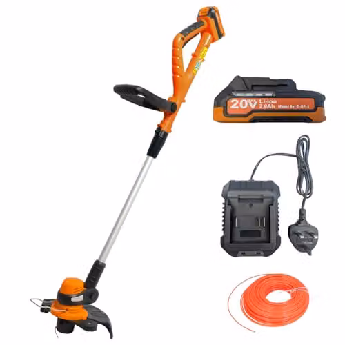 Lazy Tools Cordless Grass Trimmer and Edger in Orange, 1.5kg with Rechargeable Battery and 250mm Cutting Width