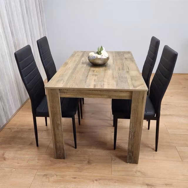 Kosy Koala Dining Table and 4 Chairs Set in Brown and Black with Rustic Effect Wood Finish