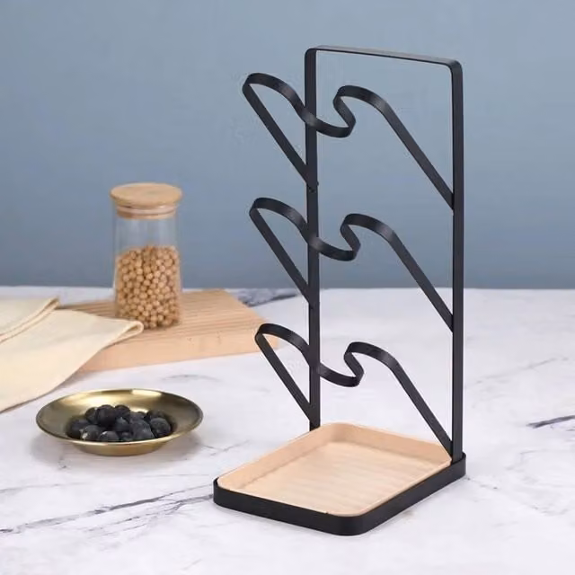 Kelvenix 3 Layer Iron Pot Lid Storage Rack in Black