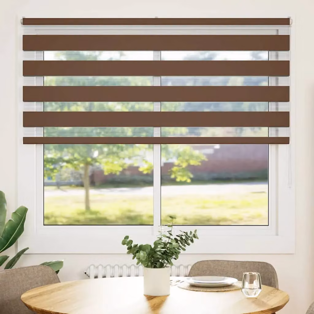 Berkfield Home Brown Zebra Day and Night Blind with Polyester Fabric, W: 100 cm, H: 165 cm – 2