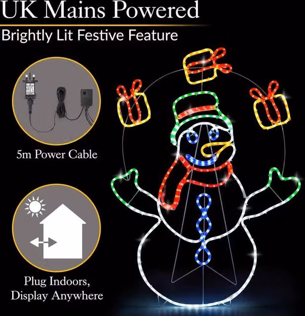 NESTLUNE Multicolour LED Snowman Rope Light Outdoor Christmas Decoration, H 100 cm x W 15 cm