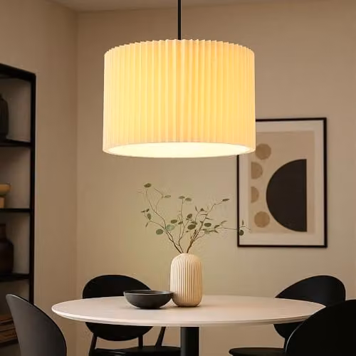 Globo Lighting Cylindrical Textile Pendant Light in Beige and Black, Diameter: 38 cm, Height: 120 cm, 1x E27 – 2