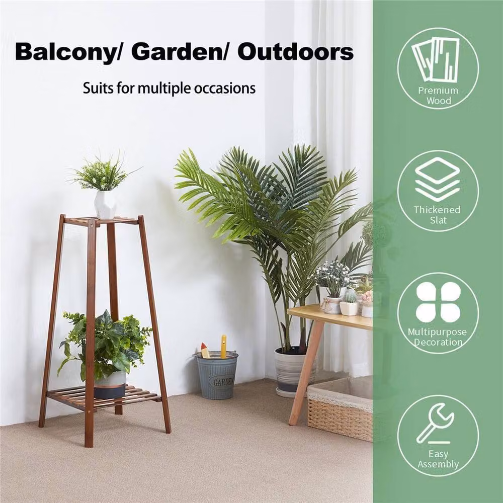 NESTLUNE 2 Tier Bamboo Tall Plant Stand in Brown, H 100 cm x W 15 cm x D 15 cm – 3