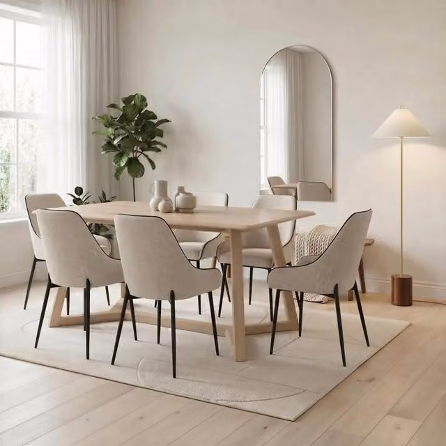FurnitureboxUK Lulworth Whitewashed Wood Rectangular Dining Table and 6 Beaumont White Chairs Set