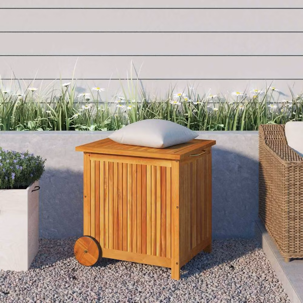 Berkfield Home Garden Storage Box with Wheels in Brown Solid Acacia Wood, W/D/H: 60 x 50 x 58 cm – 2