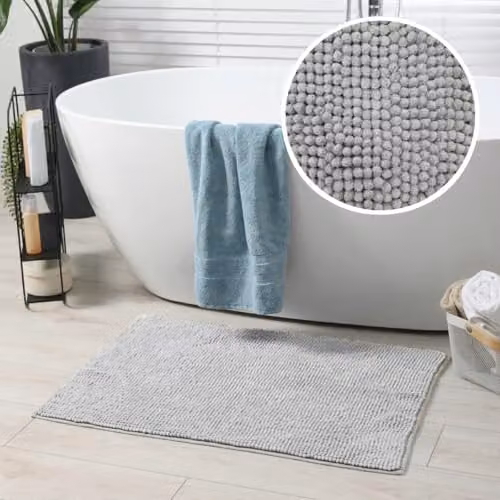 Allure Bath Fashions Bobble Chenille Microfibre Large Bath Mat, Grey, W: 60 cm, D: 90 cm, H: 2 cm – 2