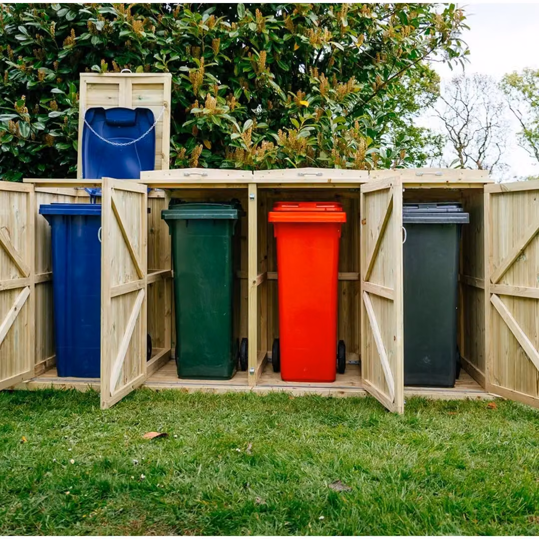 Buttercup Farm Shireburn Quad Wheelie Bin Store in Brown, Fits 3x 180L or 240L and 1x 140L Bins, W/D/H: 120 x 80.4 x 115 cm – 2