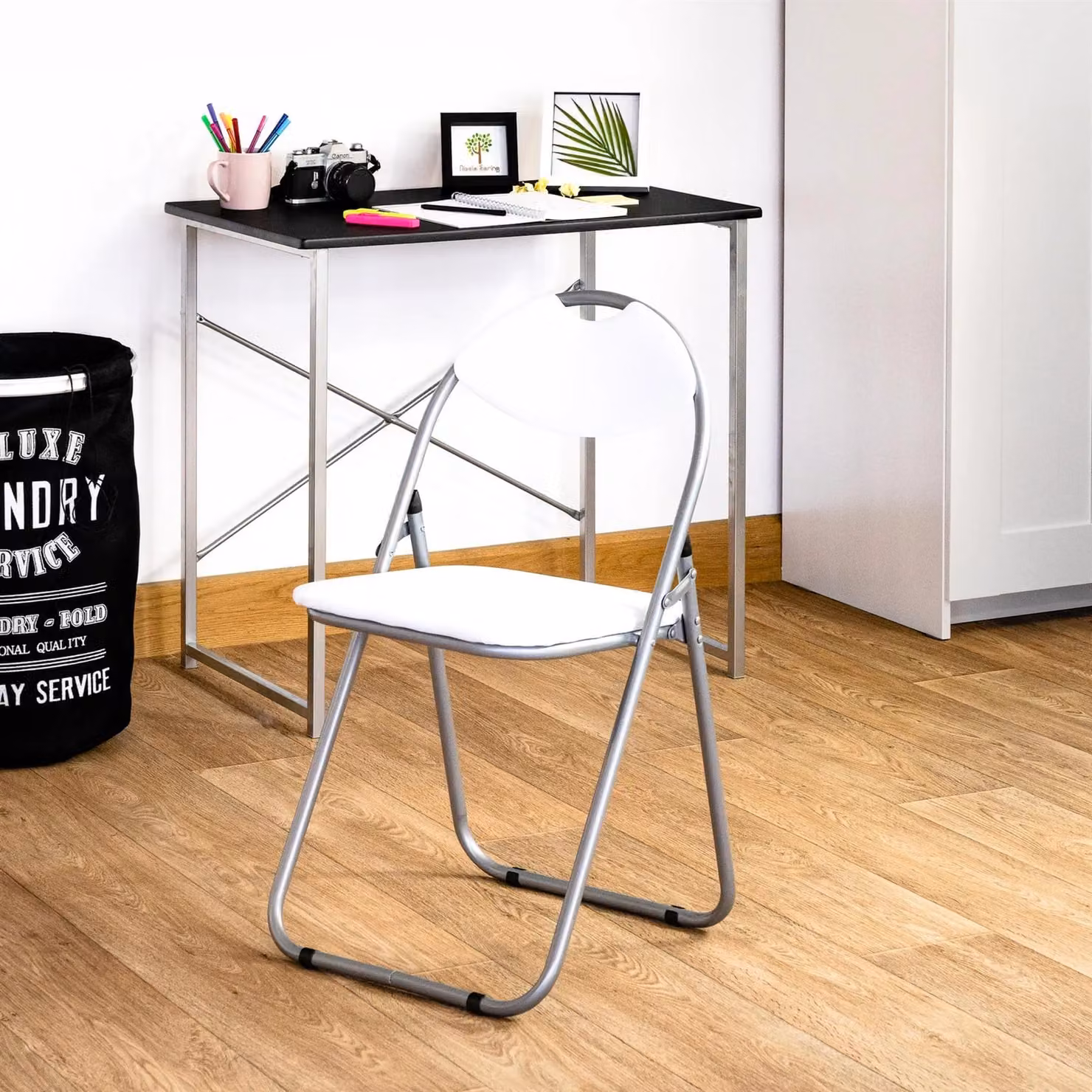 Harbour Housewares White Wooden Folding Desk and Chair Set – 2