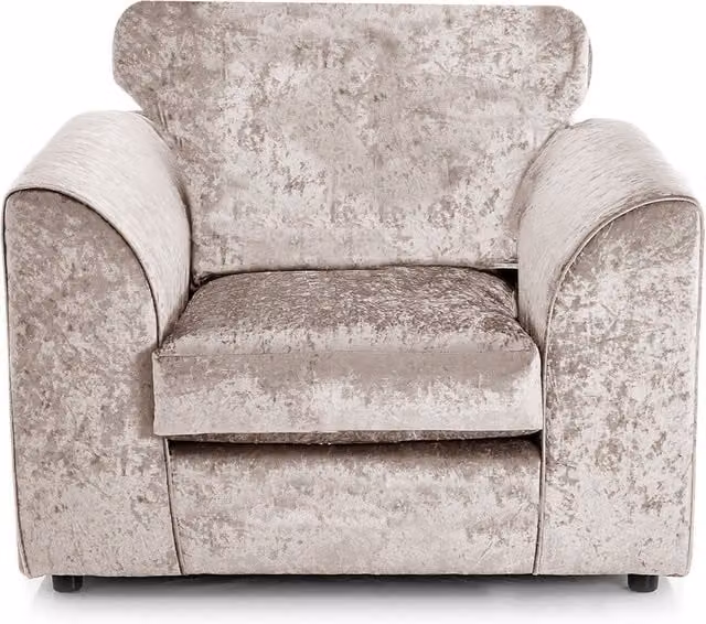 Furnishings For Less UK Crystal Crushed Velvet Single Seater Armchair with Curved Arms in Beige – 1