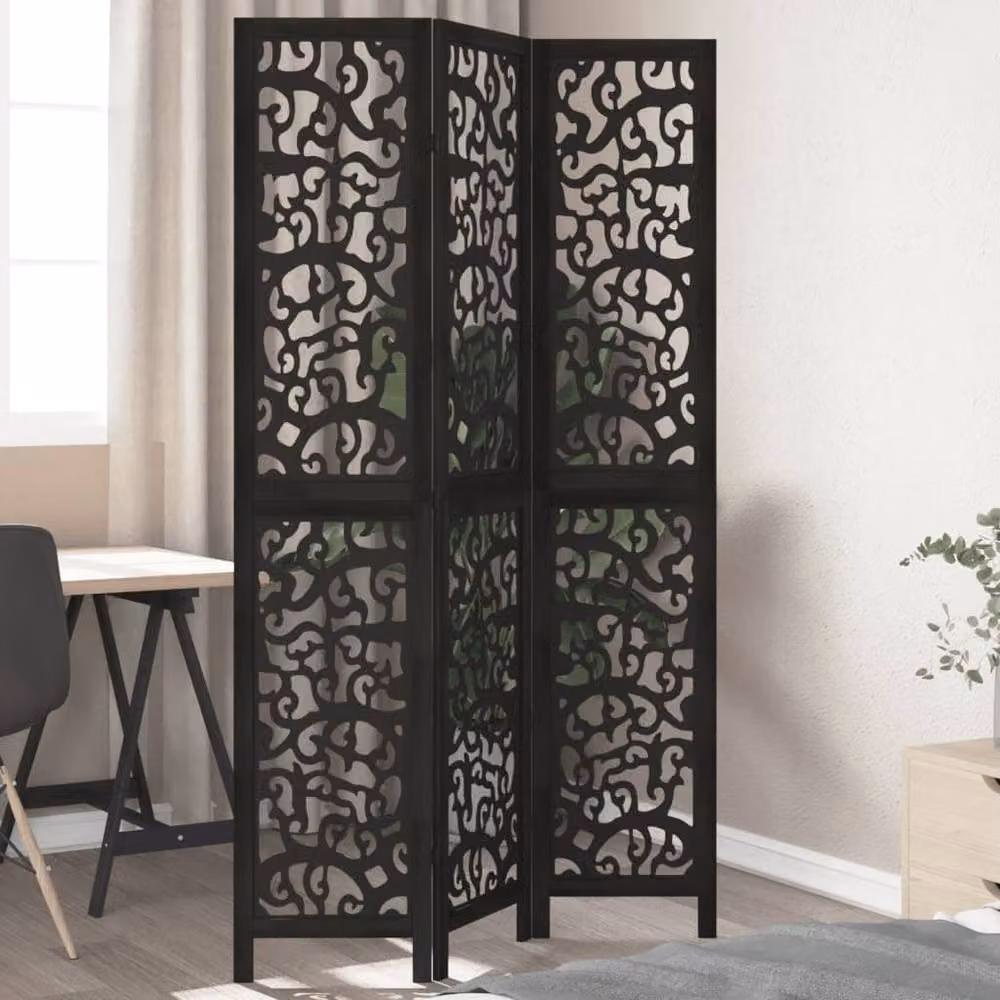 Berkfield Home 3-Panel Black Solid Paulownia Wood Room Divider – 2