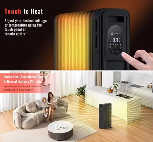PureMate 2300W Oil Filled Radiator with Remote Control, Black, Freestanding – 5