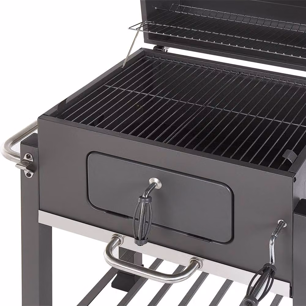 Wyld and Coco Charcoal BBQ Grill with Lid, Thermometer, Warming Rack and Wheels in Grey – 7