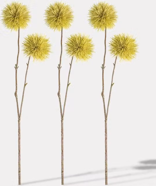 Gallery Home Set of 3 Yellow Artificial Snowball Spray Single Stems