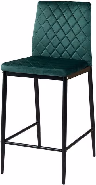 Living and Home Set of 2 Modern Upholstered Velvet Bar Stools in Dark Green with Metal Frame