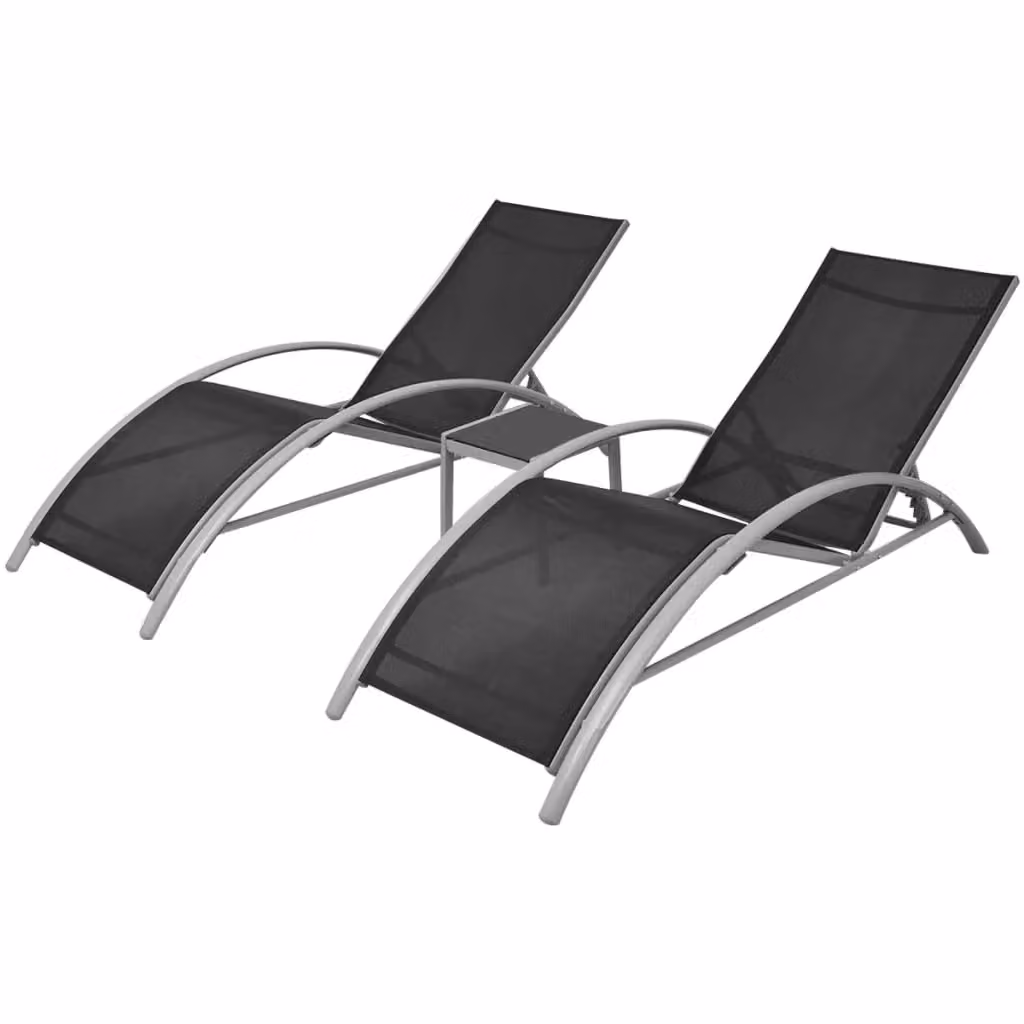 Berkfield Home Aluminium Sun Loungers with Table in Black – 2