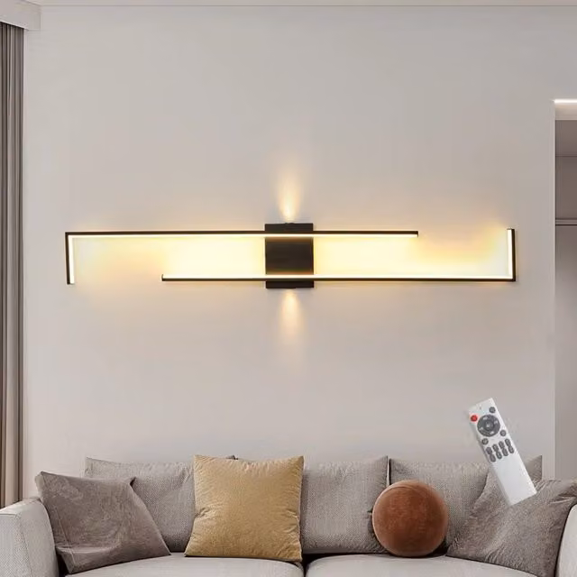 Garwarm Black Aluminium LED Flush Mounted Up and Down Wall Sconce Bar, Length: 140 cm