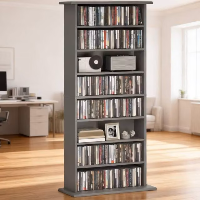 ERGOVEXA 360 Grey Wall Mounted CD Storage Unit with Adjustable Shelves and Media Compartments – 1