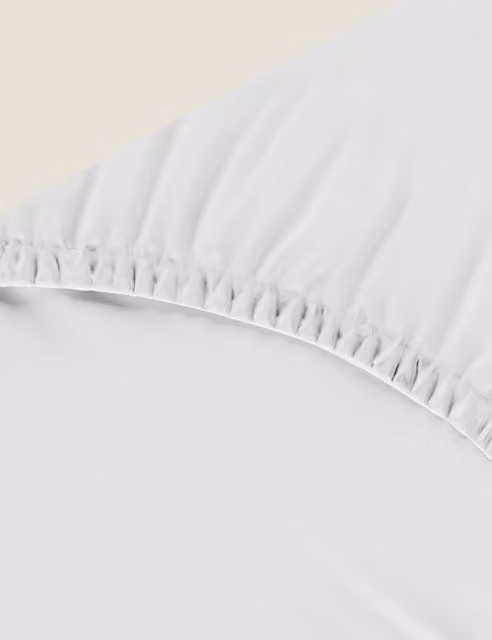 M&S Pure Cotton 300 Thread Count Fitted Sheet, White, W: 140 cm, L: 200 cm