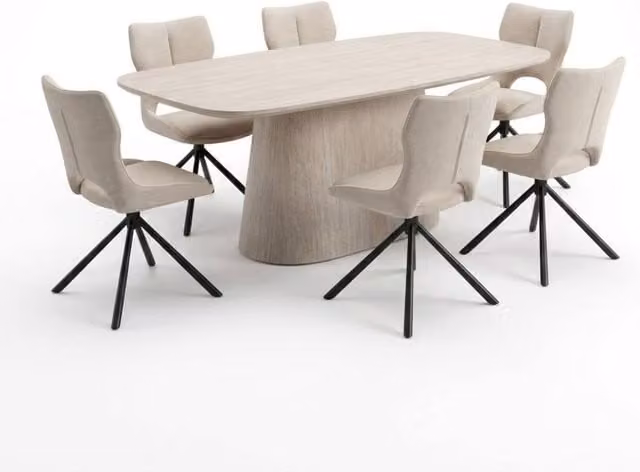 HOME LUXE INTERIOR Davos Grey Ceramic Oval Dining Table and 6 Roseland Swivel Chairs