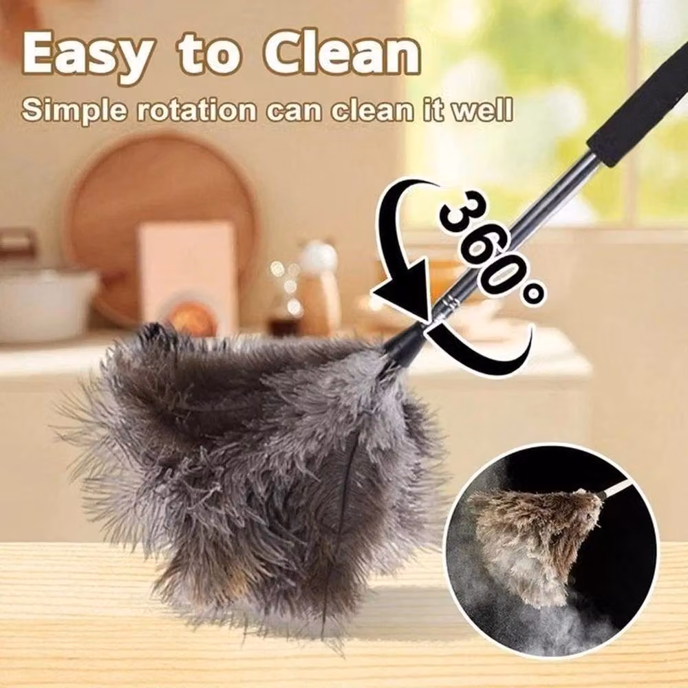 NESTLUNE Retractable Natural Fibre Feather Duster with Telescopic Handle in Grey, H 120 cm x W 20 cm – 3
