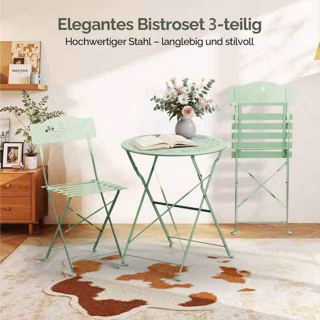 EONLION 3-Piece Folding Bistro Set in Light Green with Olive Leaf Pattern
