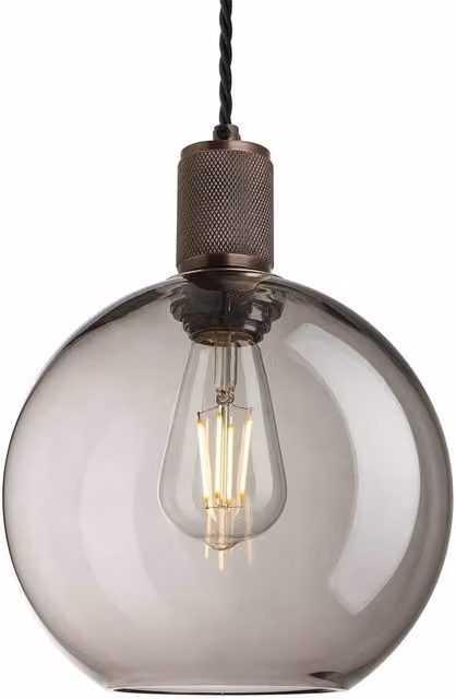 Industville Knurled Glass Globe Pendant Light in Light Grey, Diameter: 25.4 cm