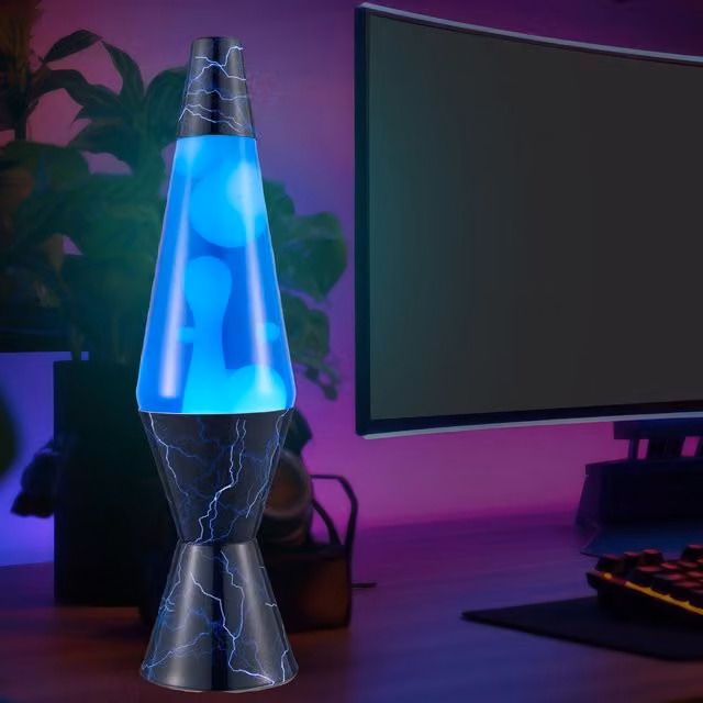 Menkind Blue Lightening Lava Lamp with White and Blue Liquid and Aluminium Base