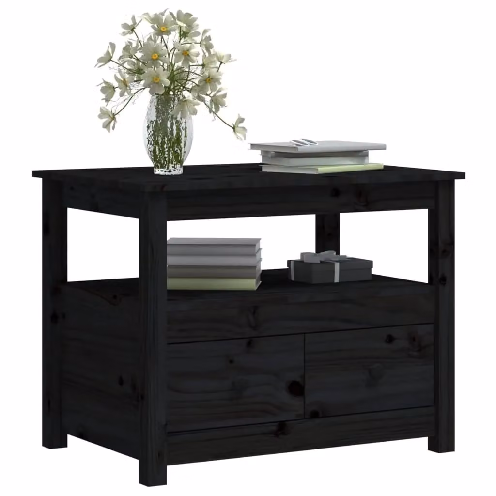 Berkfield Home Black Rustic Solid Pine Coffee Table W: 71 cm, D: 49 cm, H: 55 cm – 3