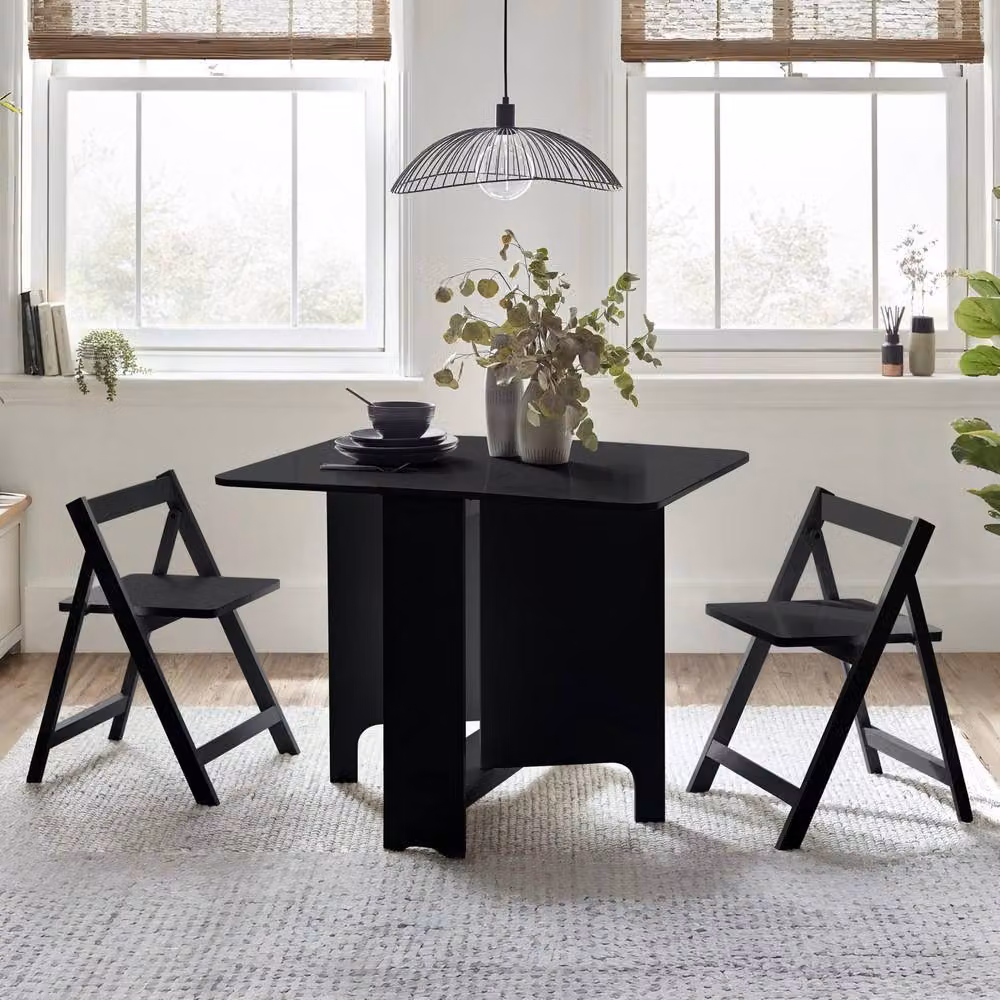 Cheshire Premium Gatan 80cm Black Drop Leaf Gateleg Dining Table with 2 Chairs – 2