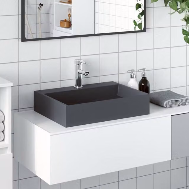 Berkfield Home Rectangular Countertop Wash Basin in Black Anthracite, W/D/H: 50 x 38 x 11 cm – 1