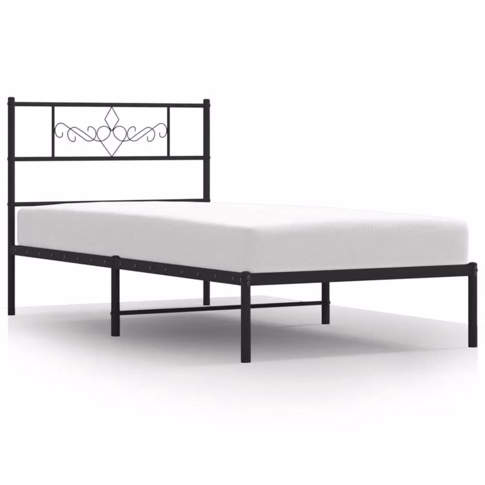 Berkfield Home Metal Bed Frame with Headboard in Black, W/D/H: 100 x 200 cm – 2