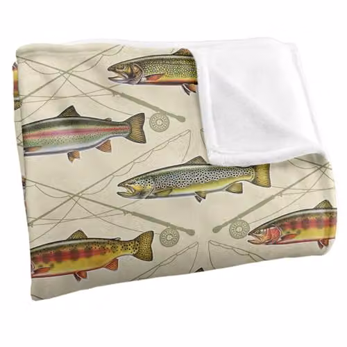 JQ Licensing Trout Crossed Fishing Rods Super Soft Silky Touch Fleece Throw Blanket, Multicolour, W: 91 cm, D: 147 cm – 2