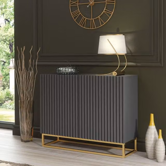 Creative Furniture Ripple Sideboard in Dark Grey and Gold, Modern Fluted Design, W: 100 cm, H: 80 cm, D: 35 cm – 1