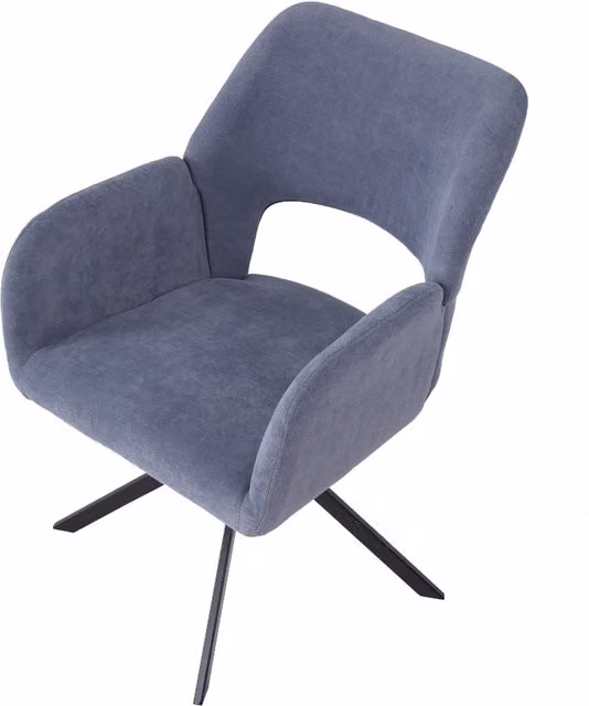 Livingandhome Minimalist White Upholstered Swivel Lounge Chair with Armrests and Metal Legs in Blue