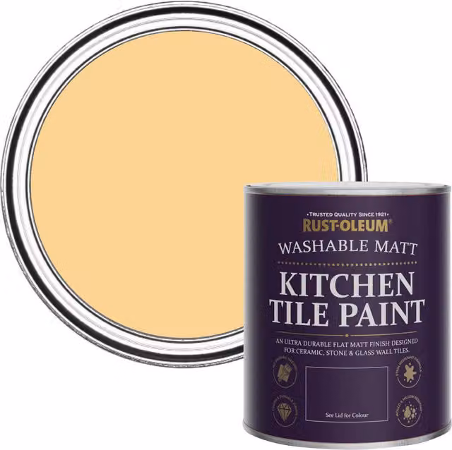 Rust-Oleum Water-Based Kitchen Tile Paint in Matt Finish, Mustard Yellow, 750ml – 1