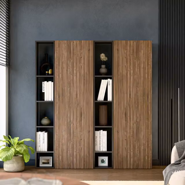 Decorotika Helsinki Scandinavian Wall Mounted Entertainment Center in Black and Alina Pattern
