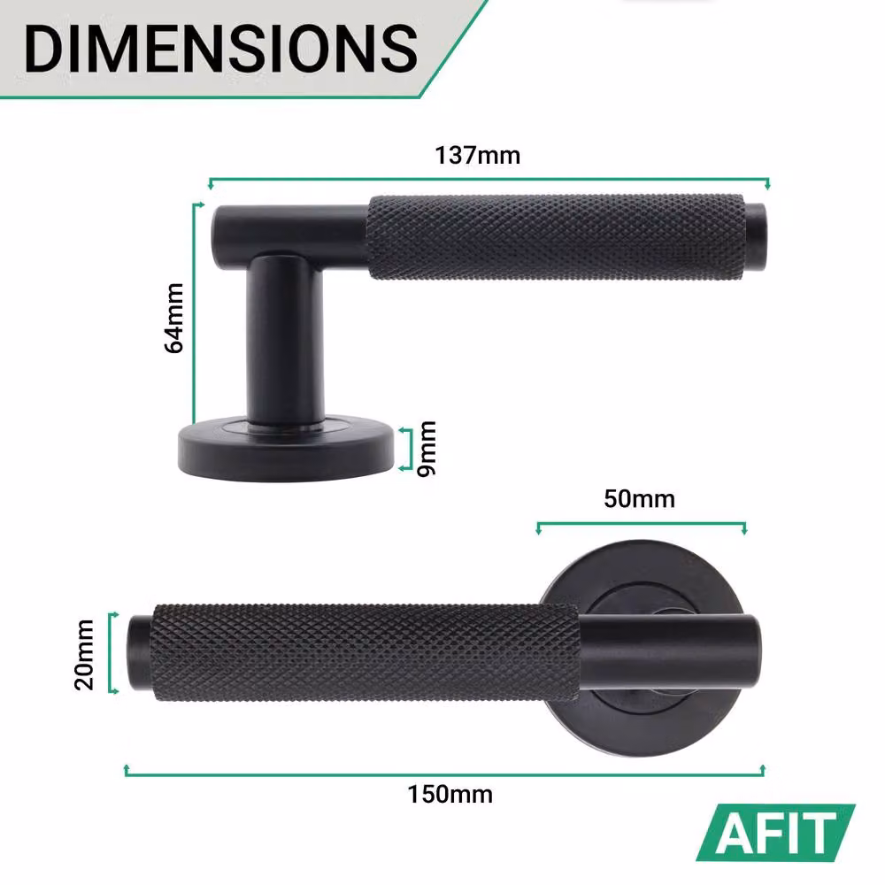 AFIT Dixon Range Matt Black Knurled Door Handles, Pack of 3 – 4