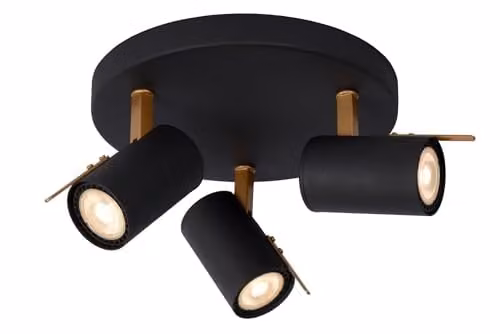 Lucide Grony Dimmable and Adjustable LED Ceiling Spotlight GU10 in Black and Gold/Brass