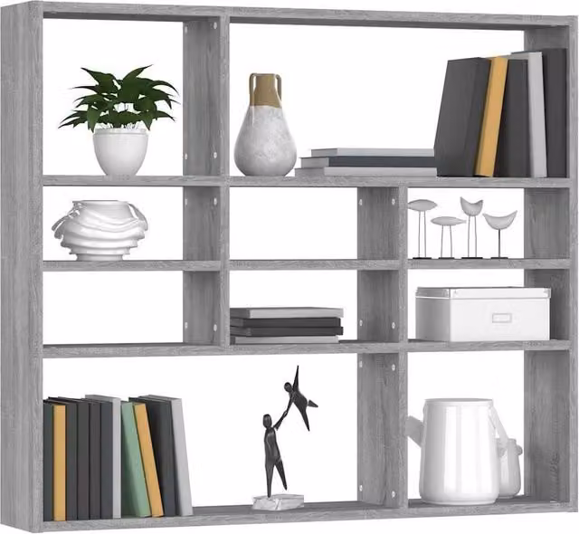 Berkfield Home Wall Mounted Shelf in Grey Sonoma, W/D/H: 90 x 16 x 78 cm
