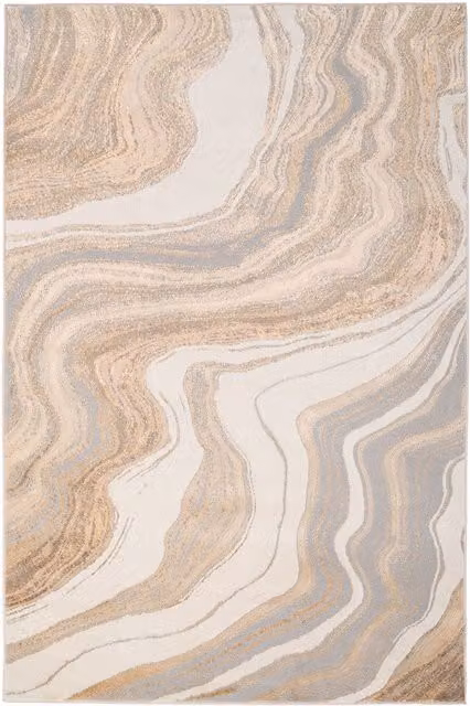 Kukoon Modern Abstract Living Area Rug in Greige and Gold, W: 120 cm, D: 170 cm