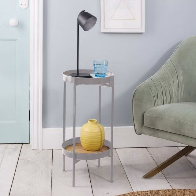 Noa and Nani Solna Small Side Table in Grey with Round Wood and Metal Design